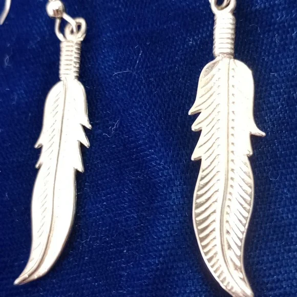 Sterling Silver Feather Dangle Earrings - Picture 4 of 12